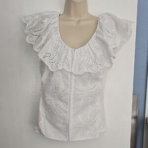 Boston Proper Elegant White Eyelet Top